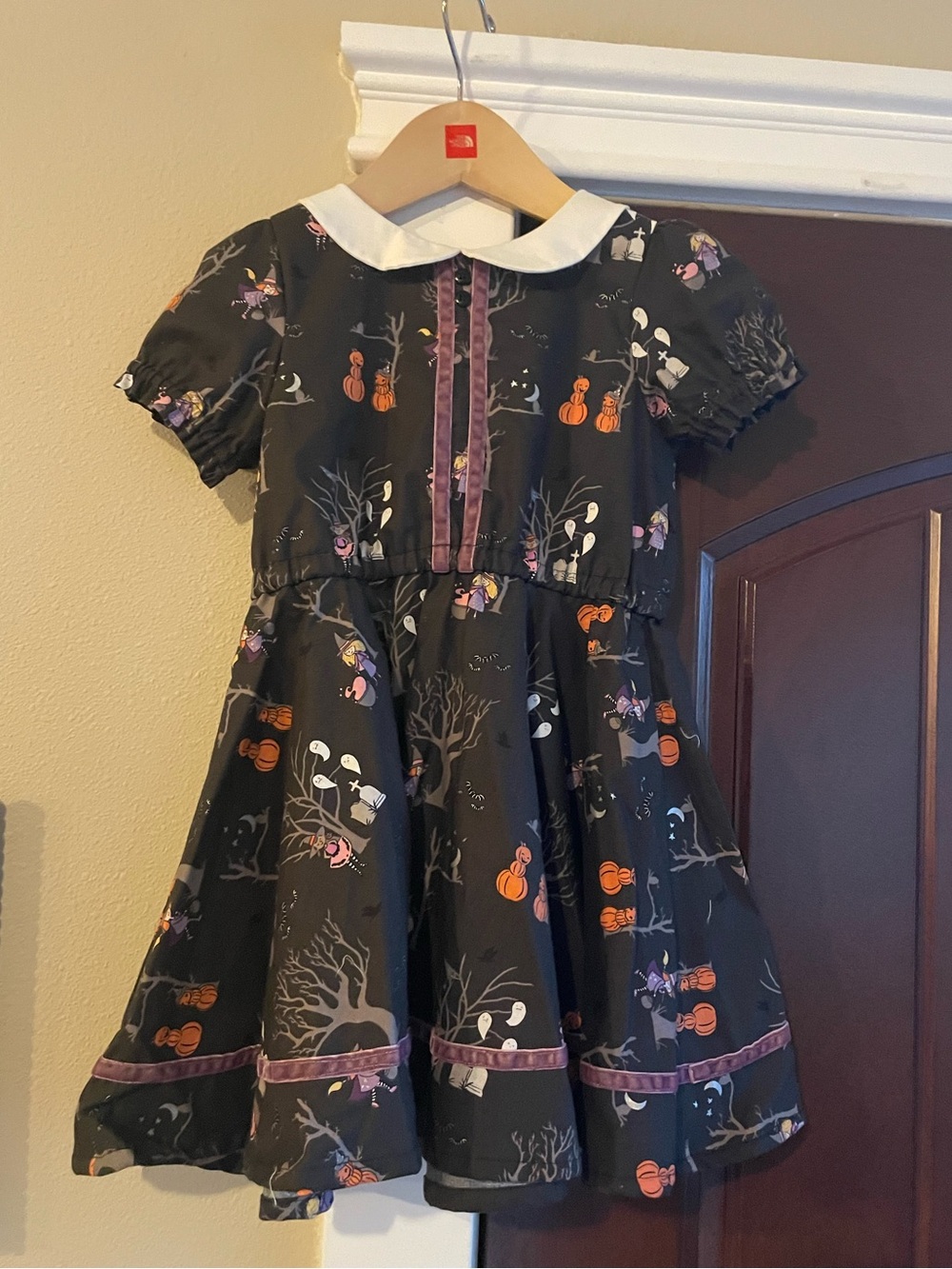 Girls' Small Shop Black Halloween Pumpkin Print Dress with Peter Pan Collar